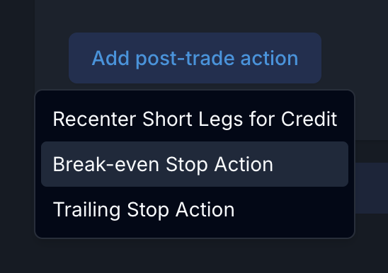 Add break-even stop action