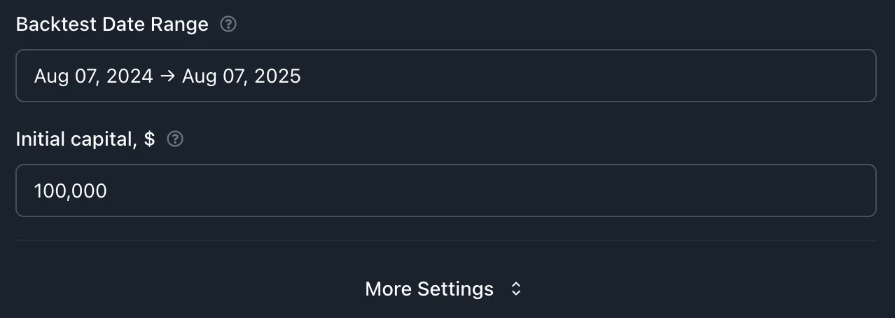 Backtest Settings Form