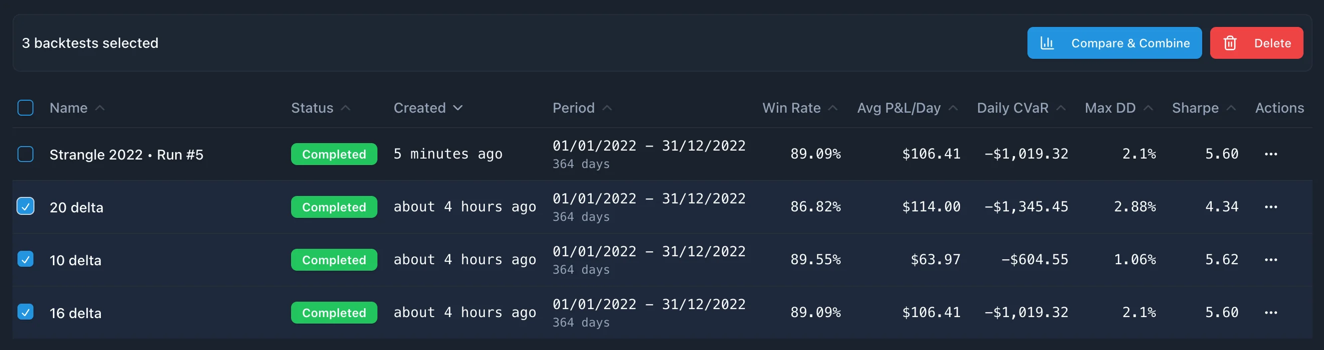 Select backtests to compare